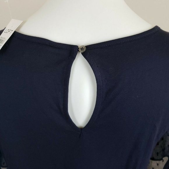 Ann Taylor Loft Navy Blue Top Shirt Keyhole Back Sheer Sleeves S NWT - Picture 4 of 5